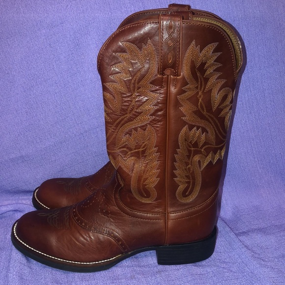 Used Women’s Justin AQHA Mesquite Cowhide Boots Size 9B. Brown - Picture 6 of 16